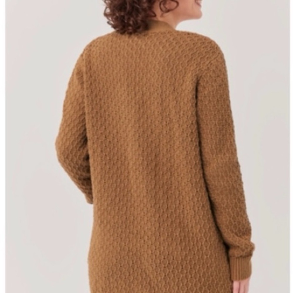 Pact Organic Cotton Lattice Knit Oversized Open Cardigan Camel/Tan Earthy XS/S - Picture 2 of 10